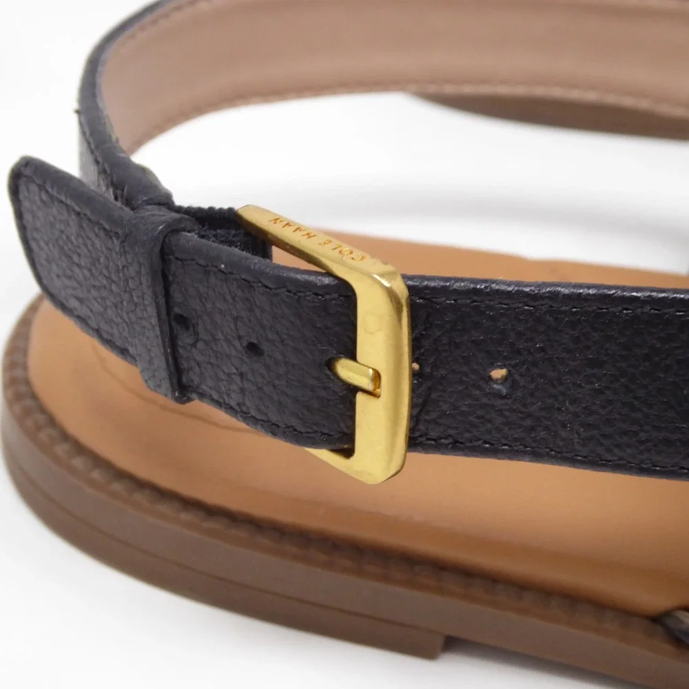 Cole Haan Womens Camberly Sandals Black Leather Strappy Buckle Flat W29574 10B